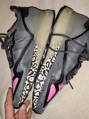 adidas Men's Athletic Shoes Gray with Pink Accents and Leopard Print